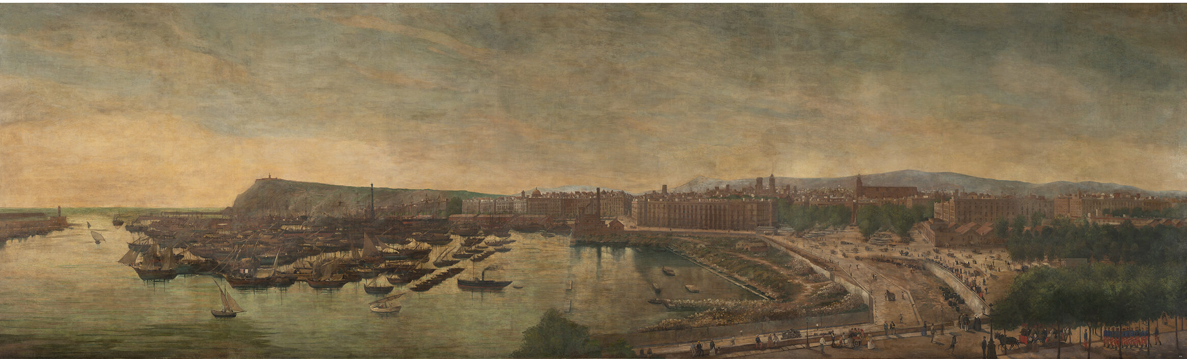 Vue du port de Barcelone depuis la Barceloneta. 1889. Auteur : Francesc Soler et Rovirosa. Fonds MMB. ARGO 15. Musée maritime de Barcelone.