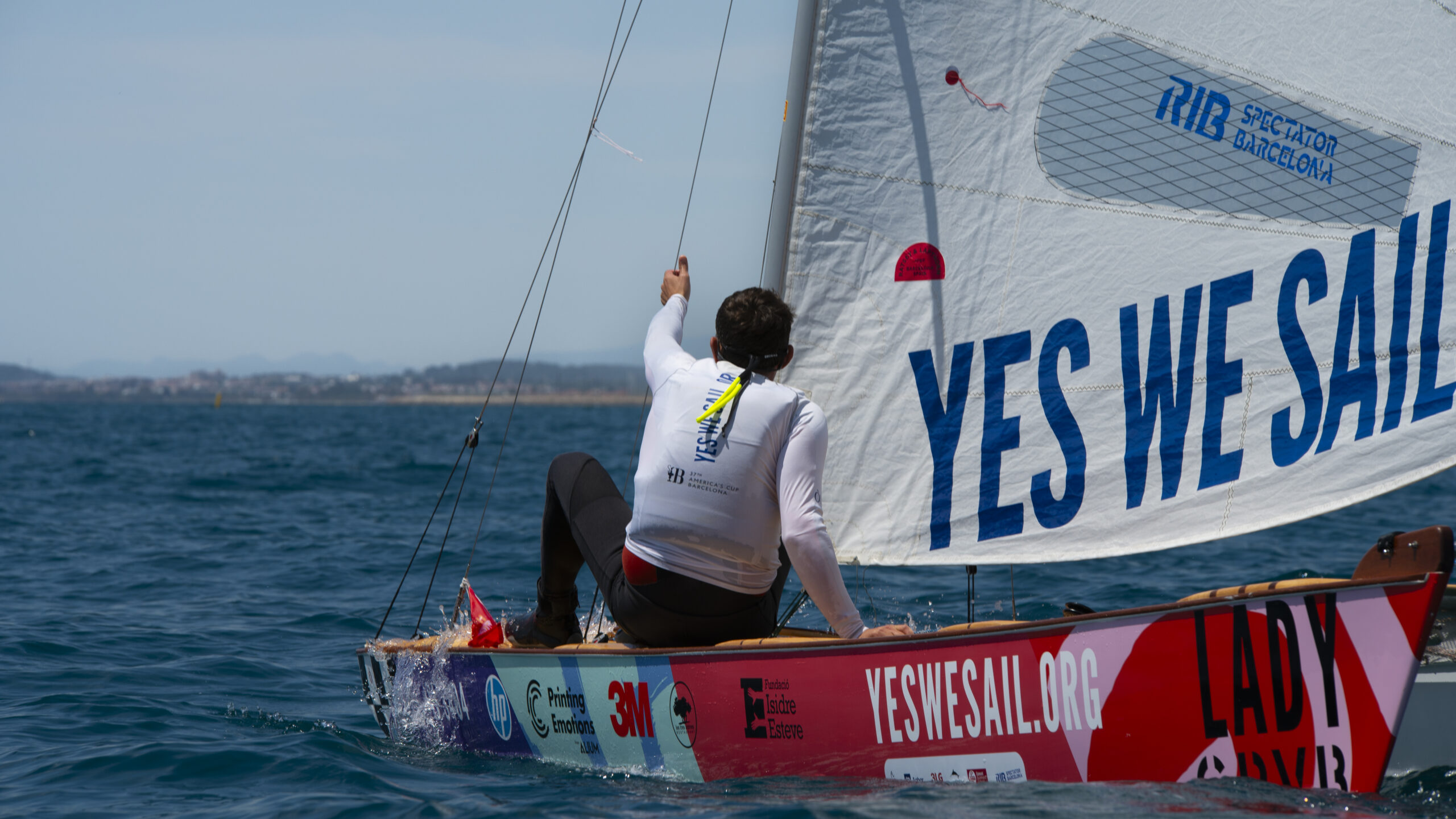 Dani Anglada sailing with the adapted Lady skate. Dani Anglada background.  ARGO 15. Barcelona Maritime Museum