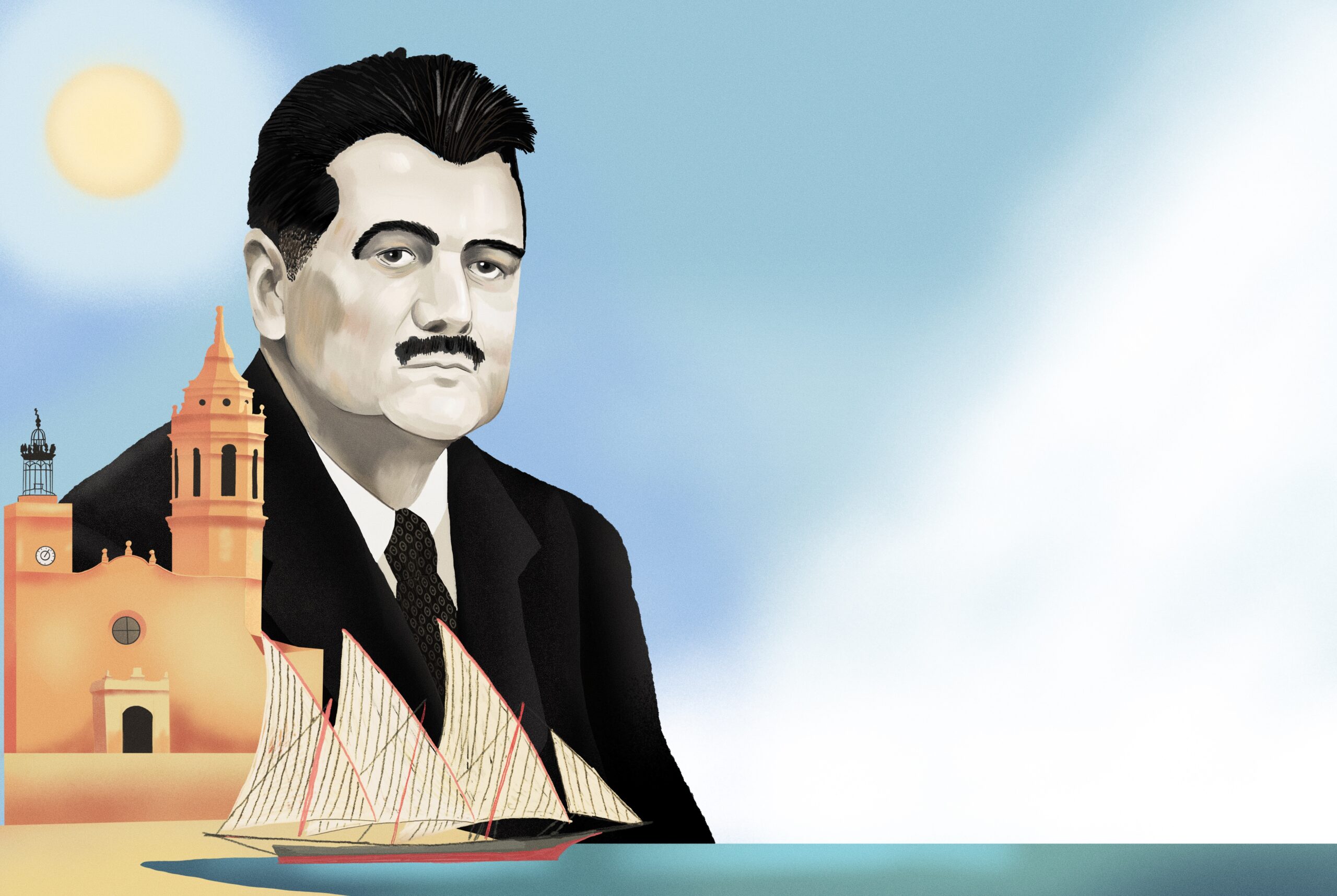 Illustration représentant Emerencià Roig. Auteur : Alicia Caboblanco.  ARGO 15. Musée maritime de Barcelone.