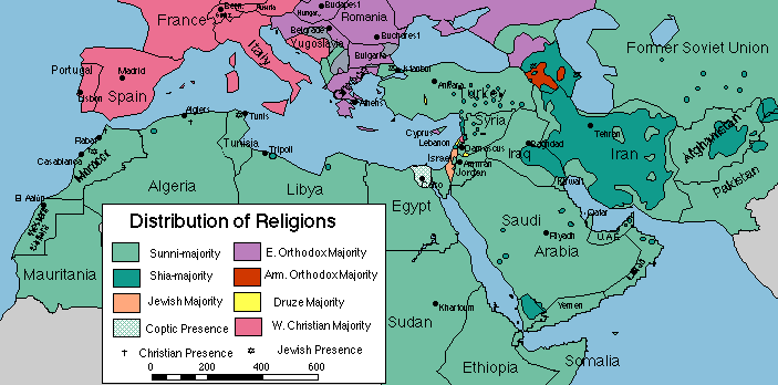Updated map of religions in the Mediterranean. Map: WikimediaCommons