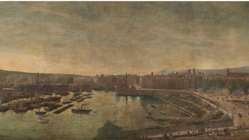 Vista del port de Barcelona des de la Barceloneta. 1889. Autor: Francesc Soler i Rovirosa. Fons MMB. ARGO 15. Museu Marítimo de Barcelona.